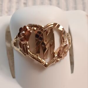 10K TRI COLOR GOLD LETTER "M" INITIAL DIAMOND CUT RING SIZE 6